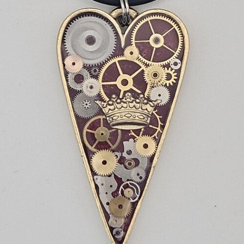 Steampunk Heart Pendant with Gold Crown
