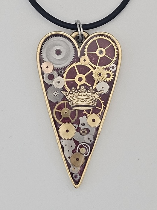 Steampunk Heart Pendant with Gold Crown